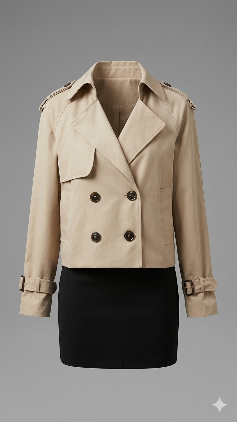 Kort Trench Coat - Skärp - Dubbelknäppt - Beige Trench Coat - Trench Coat Dam