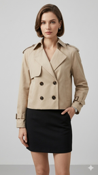 Kort Trench Coat - Skärp - Dubbelknäppt - Beige Trench Coat - Trench Coat Dam