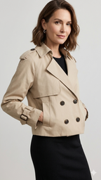 Kort Trench Coat - Skärp - Dubbelknäppt - Beige Trench Coat - Trench Coat Dam