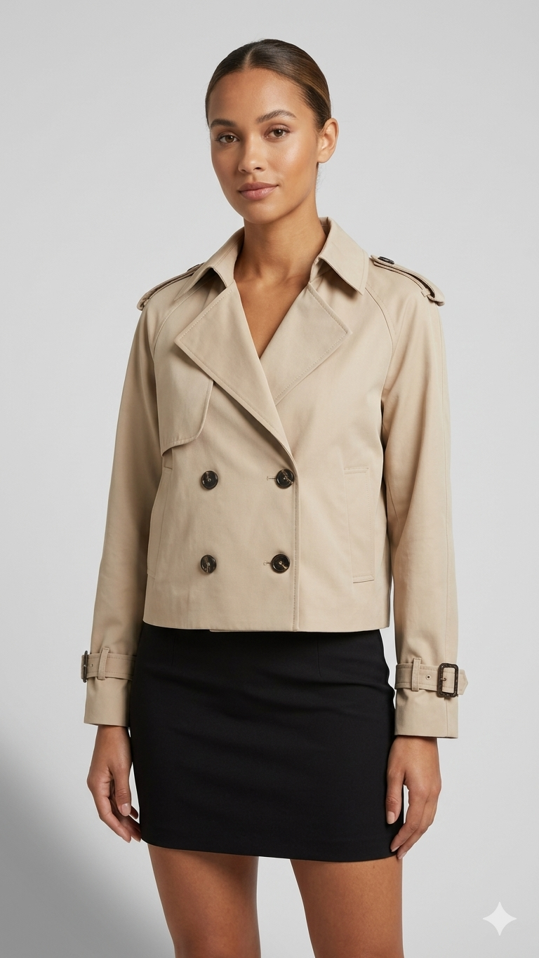 Kort Trench Coat - Skärp - Dubbelknäppt - Beige Trench Coat - Trench Coat Dam