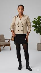 Kort Trench Coat - Skärp - Dubbelknäppt - Beige Trench Coat - Trench Coat Dam