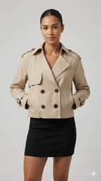 Kort Trench Coat - Skärp - Dubbelknäppt - Beige Trench Coat - Trench Coat Dam