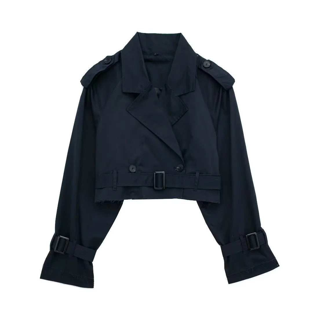 Kort Trenchjacka – skärp – dubbelknäppt – kort trenchcoat – damjacka