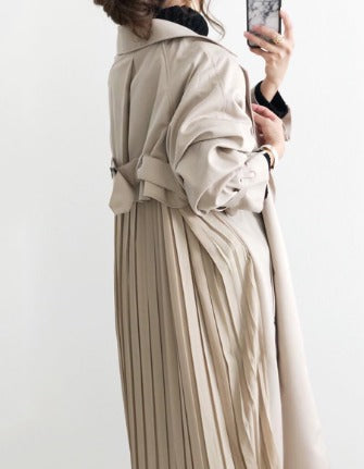 Lång Trench Coat - Enkelknäppt Beige Vattentät Trench Coat för kvinnor