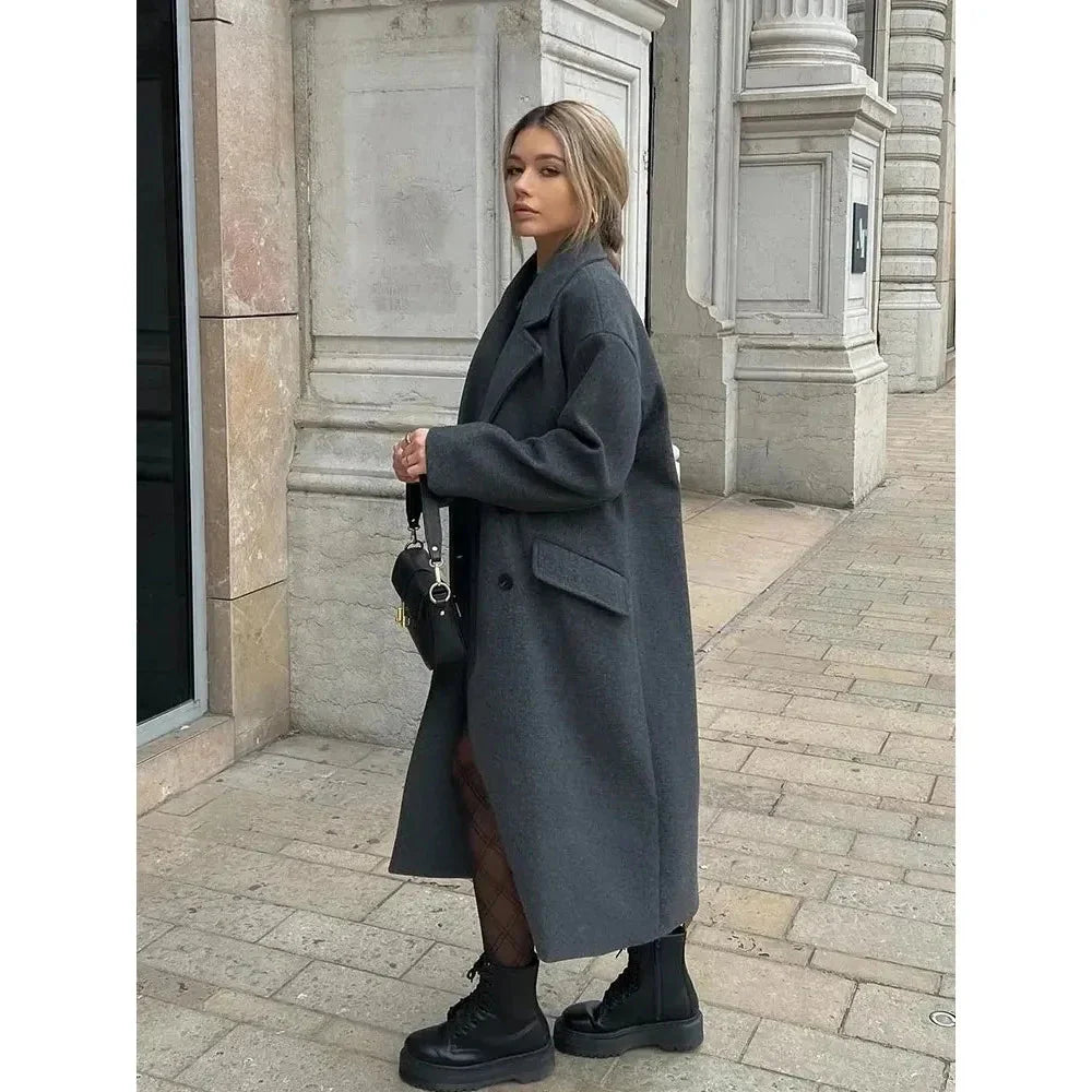 Trenchcoat i ull - Dubbelknäppt - Rymlig - Lång ullkappa - Vinterkappor & jackor för dam