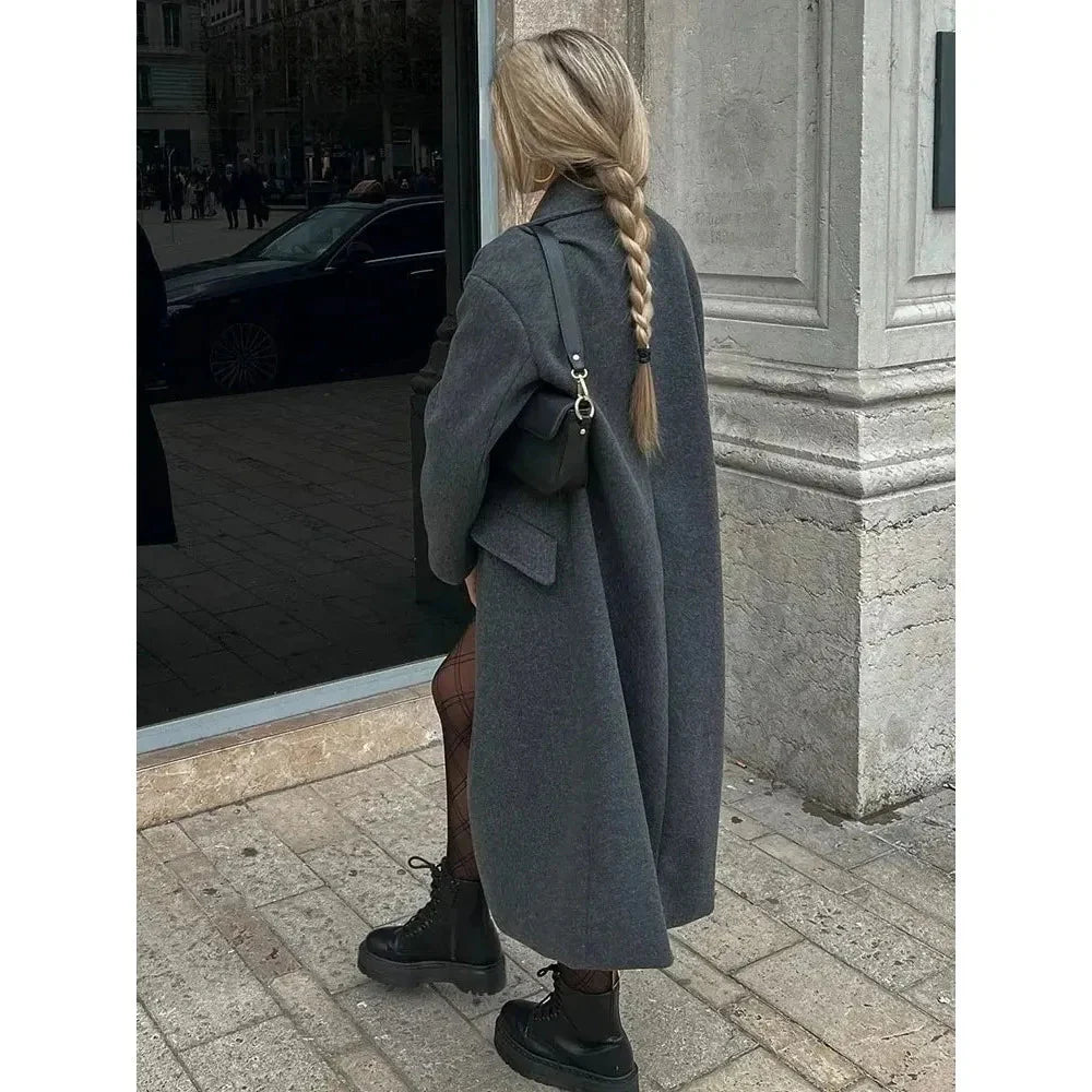 Trenchcoat i ull - Dubbelknäppt - Rymlig - Lång ullkappa - Vinterkappor & jackor för dam