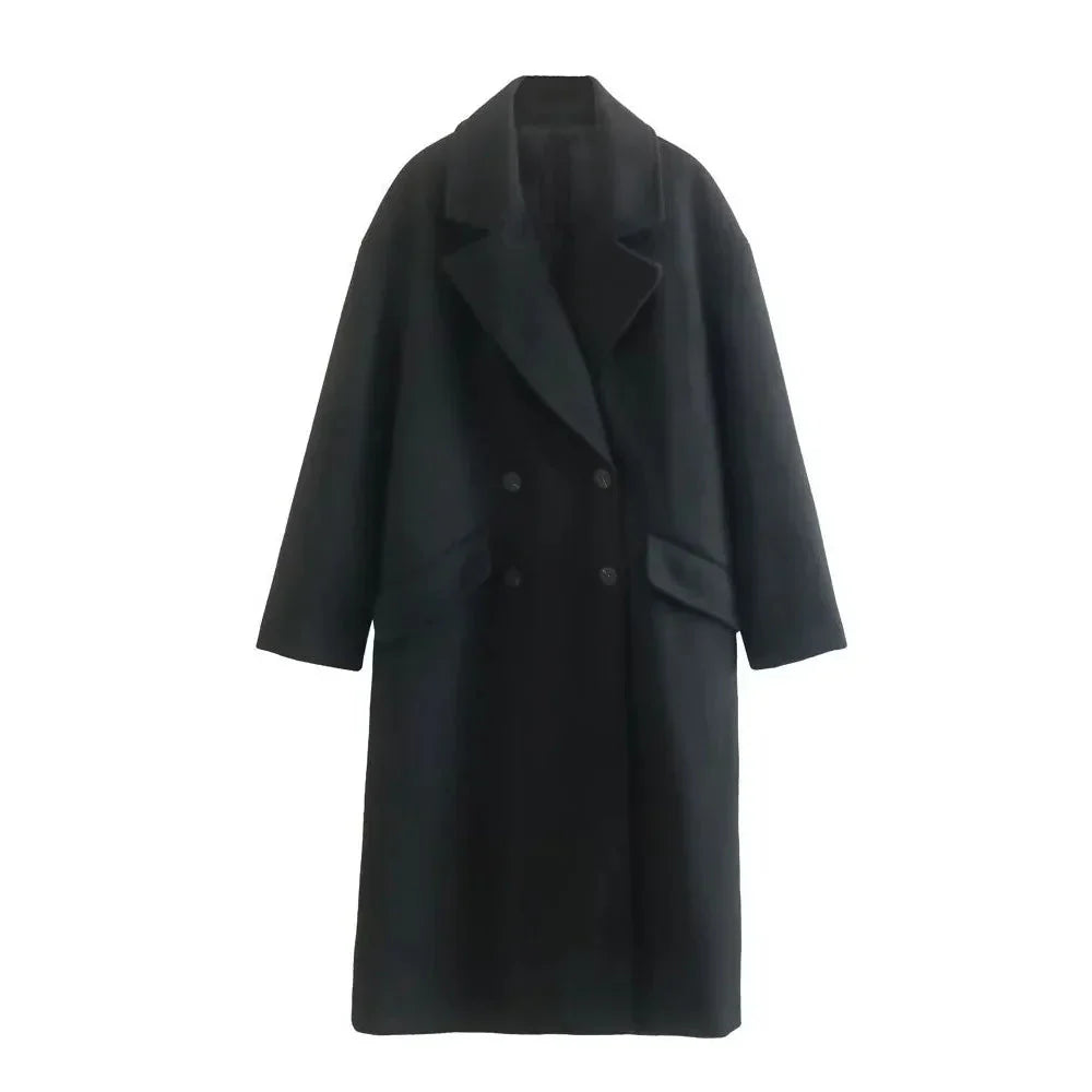 Trenchcoat i ull - Dubbelknäppt - Rymlig - Lång ullkappa - Vinterkappor & jackor för dam