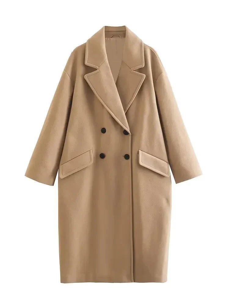 Trenchcoat i ull - Dubbelknäppt - Rymlig - Lång ullkappa - Vinterkappor & jackor för dam