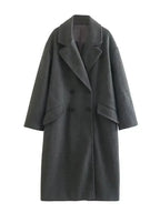 Trenchcoat i ull - Dubbelknäppt - Rymlig - Lång ullkappa - Vinterkappor & jackor för dam
