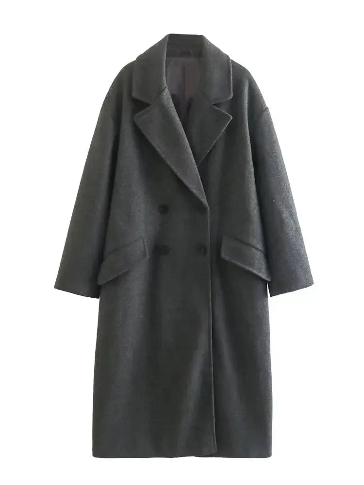Trenchcoat i ull - Dubbelknäppt - Rymlig - Lång ullkappa - Vinterkappor & jackor för dam