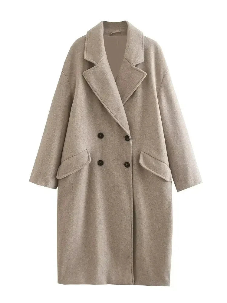 Trenchcoat i ull - Dubbelknäppt - Rymlig - Lång ullkappa - Vinterkappor & jackor för dam