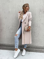 Trenchcoat i ull – Lång dubbelknäppt kappa i ullmix för kvinnor