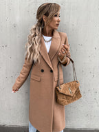 Trenchcoat i ull – Lång dubbelknäppt kappa i ullmix för kvinnor