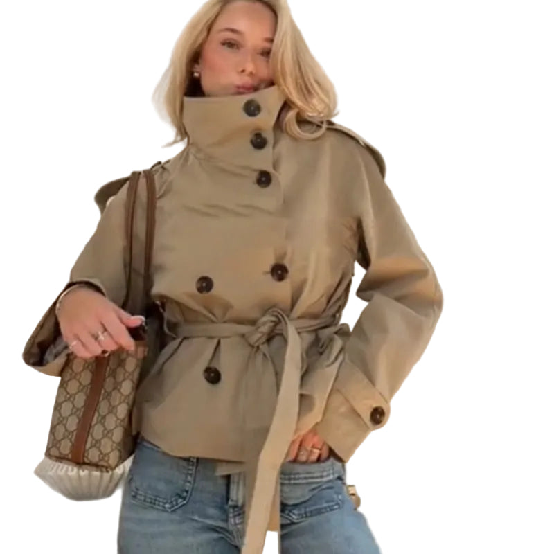 Kvinnors Kroppsnära Trenchcoat med Användbara Fickor